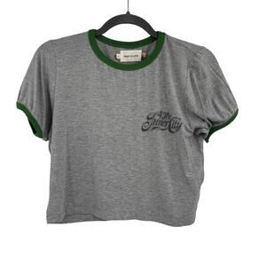 Honor The Gift Womens XL Gray Green Cropped Ringer Short Sleeve T Shirt